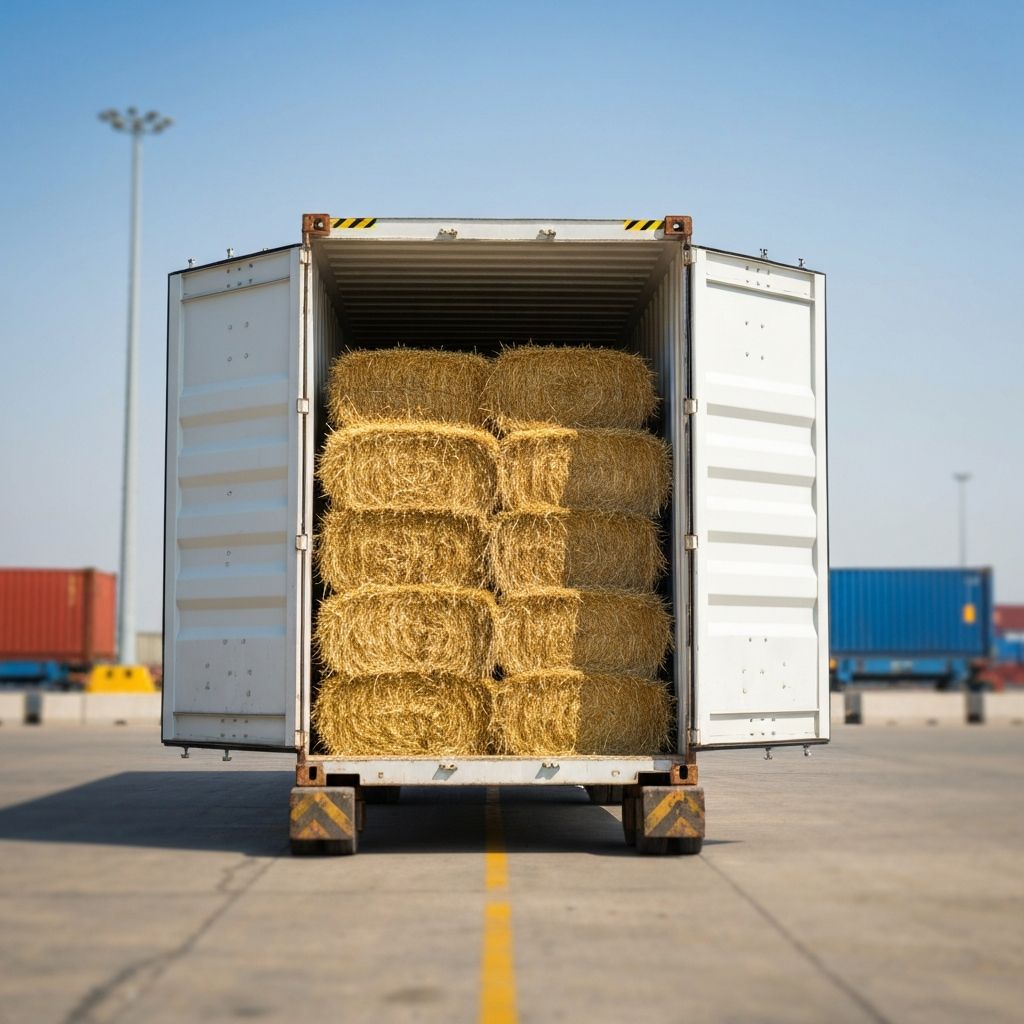 40ft container being loaded with hay bales at Karachi Port