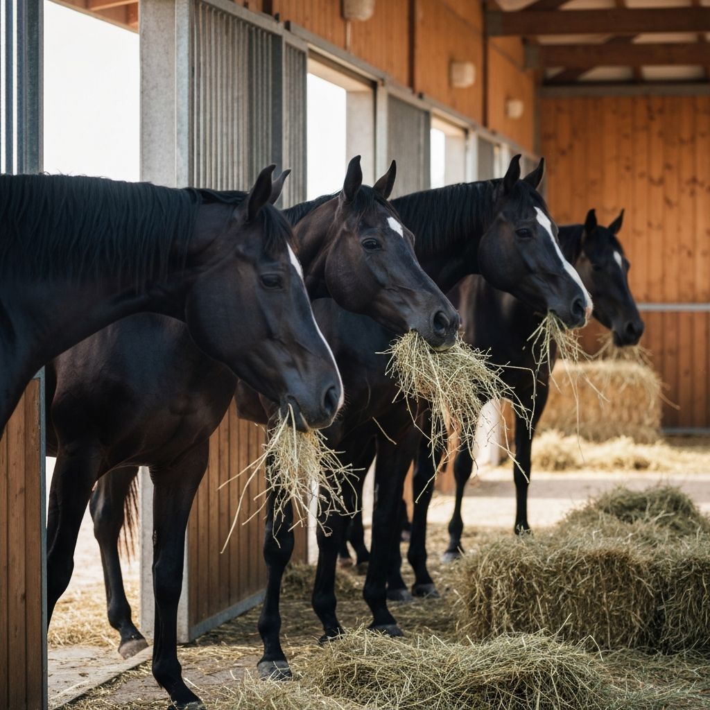 Horses & Stables eating Rhodes grass hay