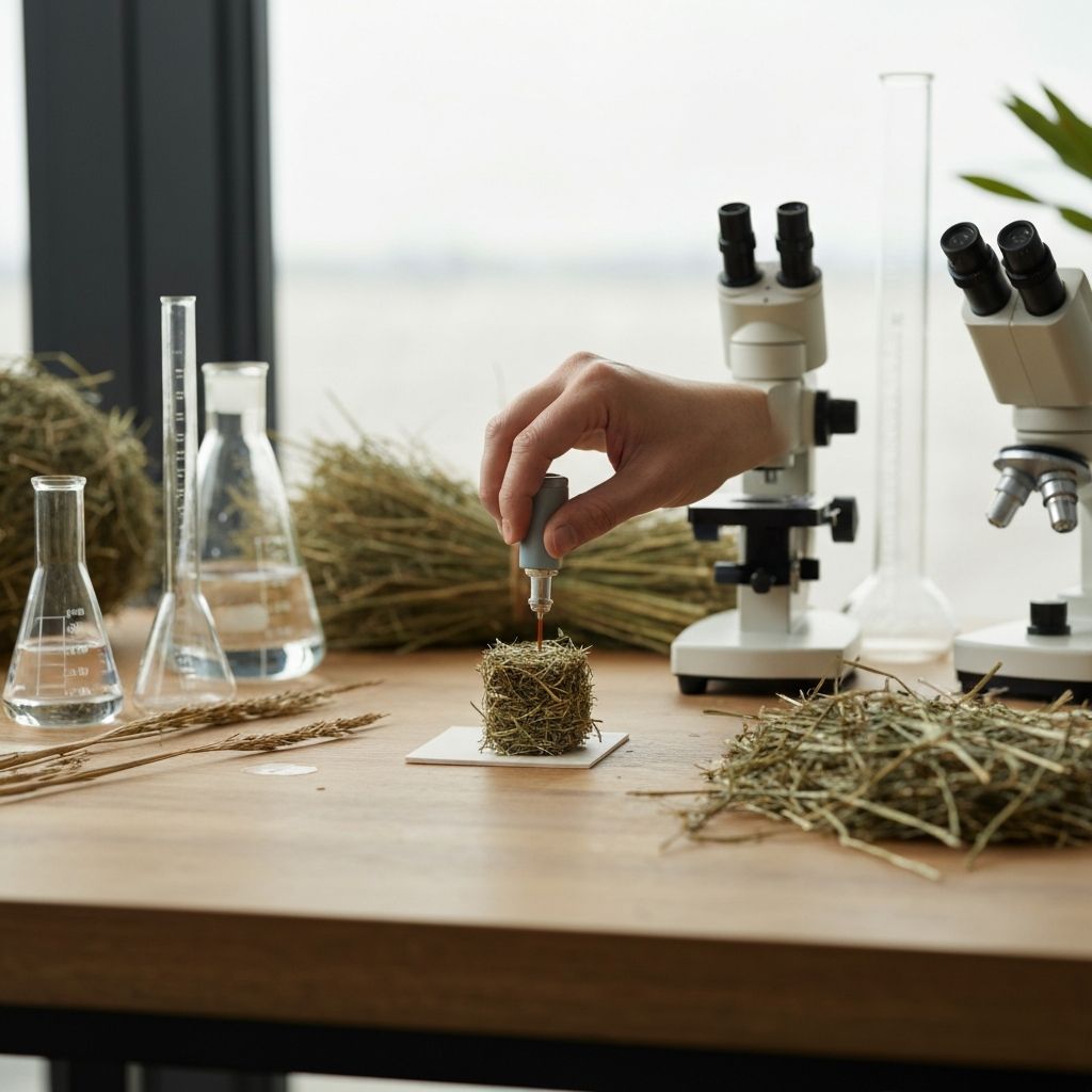 Agricultural lab testing moisture and protein levels of hay sample